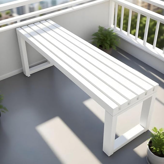 2-Person Garden Bench Seat Outdoor Metal Bench Park Seat 3.3ft 3.9ft 4.9ft 5.9ft All-Weather Slatted Chair for Front Porch Balcony Backyard(White,3.93ft)