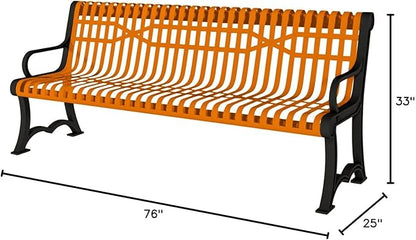 COATEDOUTDOORFURNITURE Coated Outdoor Furniture Heavy-Duty Outdoor Bench Thermoplastic Coated, Slatted Steel, Commercial-Grade Garden Bench, Made in America (Portable with Back, 4 Ft, Orange)