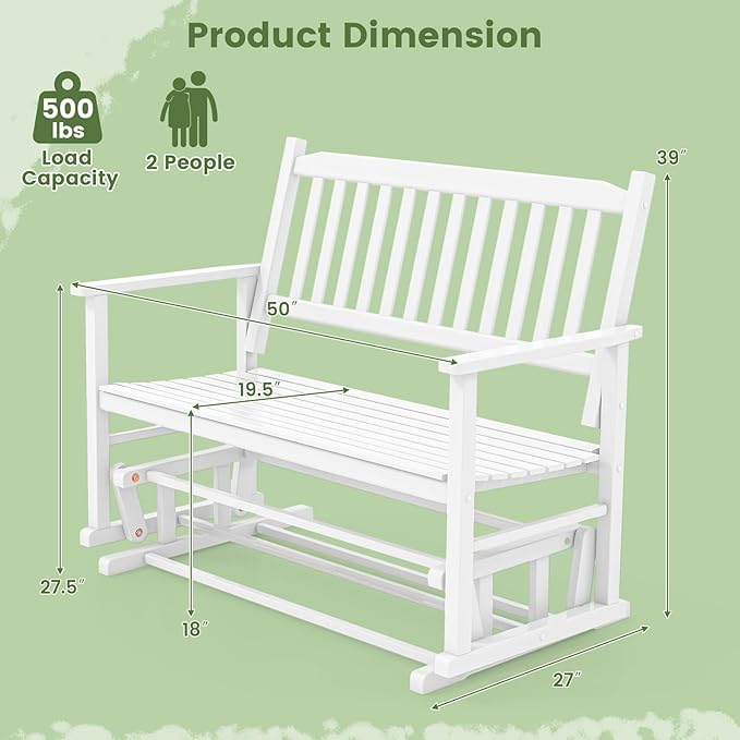 Giantex Outdoor Glider Bench Chair - 2 Person Loveseat, Porch Rocking Glider with Safe & Gentle Gliding - Photo 3
