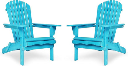 KEVINSPACE Adirondack Chair Folding AdirondackChairs Set of 2 Outdoor Chairs PatioChairs Setof2 Solid Wood Porch ChairsFire for Adult PitChairs Front PorchChairs for Garden Backyard Beach Blue