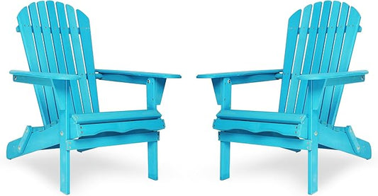 KEVINSPACE Adirondack Chair Folding AdirondackChairs Set of 2 Outdoor Chairs PatioChairs Setof2 Solid Wood Porch ChairsFire for Adult PitChairs Front PorchChairs for Garden Backyard Beach Blue