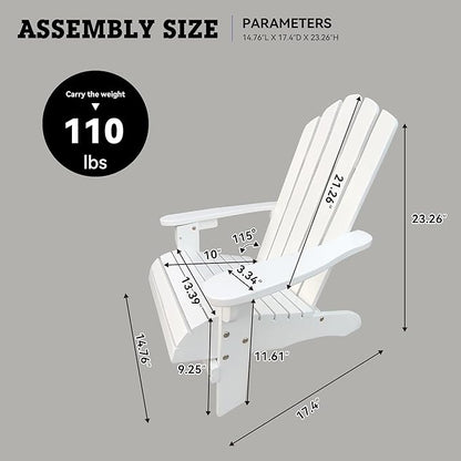 Wood Adirondack Chair, Ergonomic All-Weather Kids Adirondack Chair, Leisure Line Toddler Outdoor Chairs Adirondack Lounge Lawn Chair, Durable Patio Lounge Chair for Garden White