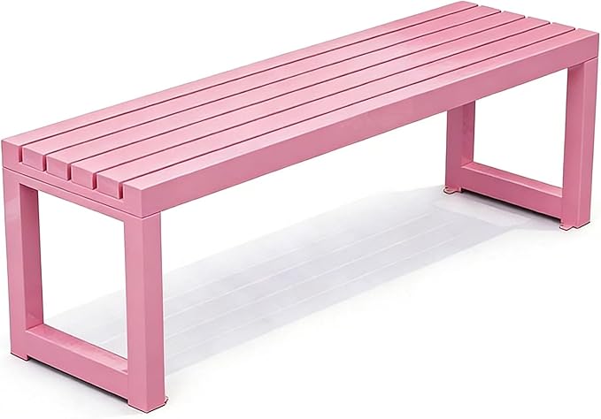 Outdoor Patio Bench Weatherproof Metal Backless Bench 3.3ft 3.9ft 4.9ft 5.9ft 2-Person Seat Porch Seating Metal Bench No Back Garden Bench Front Porch Benches Chair for Yard(Pink,3.3ft/100cm)