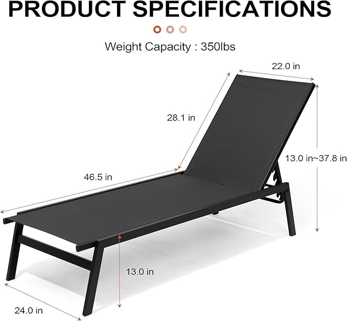 Crestlive Products Stackable Chaise Lounge Chair Outdoor Set of 4, Adjustable 5 Positions Pool Tanning Recliner,Outdoor Lounge Furniture Perfect for Patio, Beach, Yard, Pool
