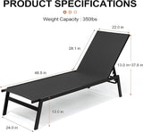 Crestlive Products Stackable Chaise Lounge Chair Outdoor Set of 4, Adjustable 5 Positions Pool Tanning Recliner - Photo 2