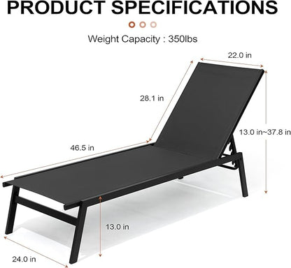 Crestlive Products Stackable Chaise Lounge Chair Outdoor Set of 4, Adjustable 5 Positions Pool Tanning Recliner,Outdoor Lounge Furniture Perfect for Patio, Beach, Yard, Pool