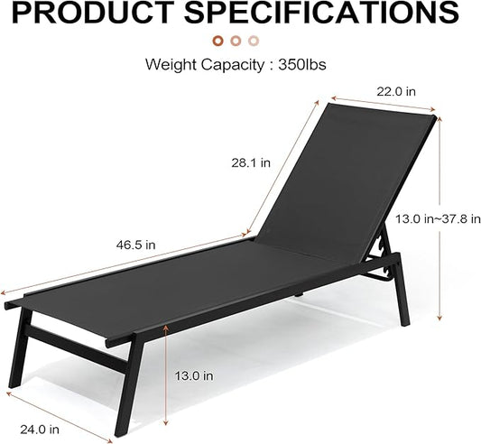 Crestlive Products Stackable Chaise Lounge Chair Outdoor Set of 4, Adjustable 5 Positions Pool Tanning Recliner,Outdoor Lounge Furniture Perfect for Patio, Beach, Yard, Pool