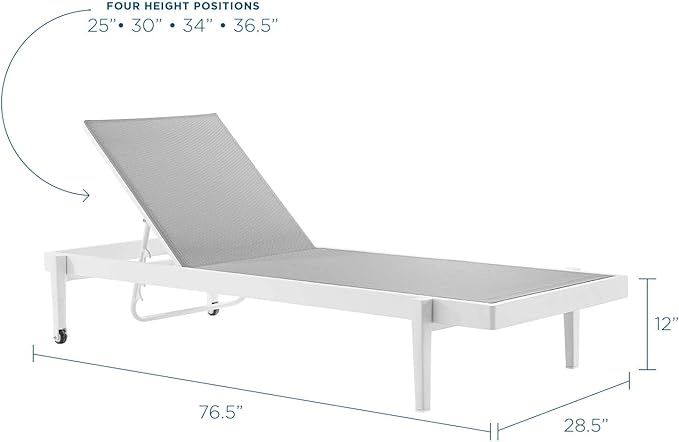 Modway Charleston Outdoor Patio Aluminum Metal Chaise Lounge Chair in White Gray