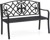 Giantex 50.5” Outdoor Bench with Metal Frame, Floral Design Cast Iron Backrest, Slatted Seat, Adjustable Foot Pads - Photo 1