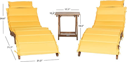 SAFAVIEH Outdoor Collection Pacifica Natural Brown Solid Wood/Yellow Cushion 3-Piece Chaise Lounge Set with Table (PAT7020D)