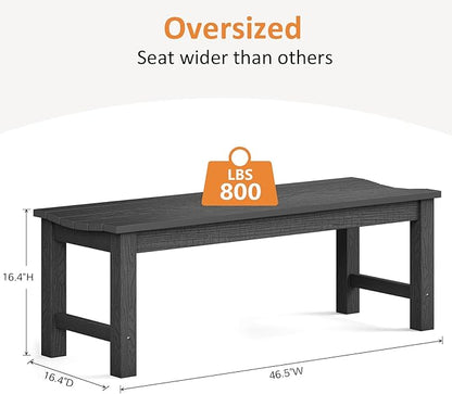 Outdoor Bench, 2-Person Patio Backless Bench Holds up to 800lbs, Weatherproof Garden Bench That Never Rot and Fade, Suit for Backyard, Porch, Patio, Deck and Entryway (Black)
