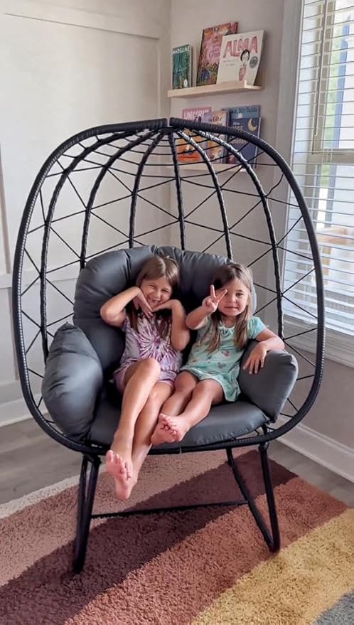 YITAHOME Egg Chair with Stand Outdoor Indoor Egg Lounge Chair with Cushion Wicker Chair PE Rattan Chair Included for Patio, Garden, Backyard, Porch, Gray