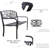 Giantex 50" Patio Garden Bench, Loveseats Park Yard Furniture, Black Steel Cast Iron Frame Chair - Photo 4