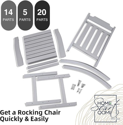 Rocking Chairs Set of 4, All Weather Resistant Poly Lumber Outdoor Porch Rocker, Rocking Chairs for Outdoor, Indoor, Patio, Deck, Garden, Backyard, Load Bearing 380 lbs - Grey