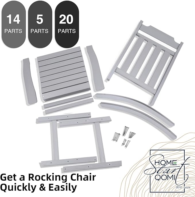 Rocking Chairs Set of 2, All Weather Resistant Poly Lumber Outdoor Porch Rocker, Rocking Chairs for Outdoor, Indoor, Patio, Deck, Garden, Backyard, Load Bearing 380 lbs - Grey