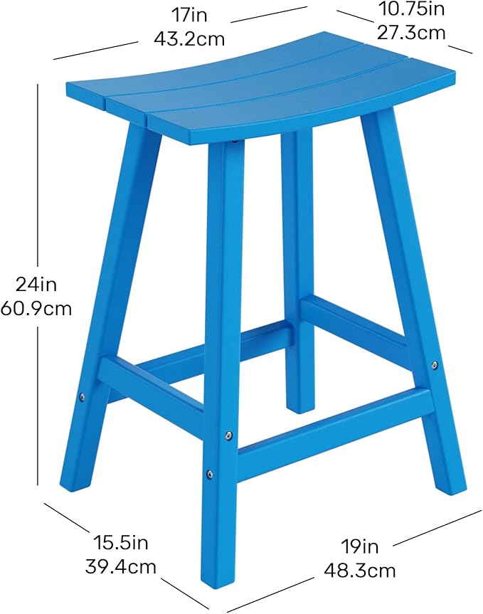 Costaelm All-Weather Bar Stools Set of 2, 24" Height Outdoor Bar Stools, Adirondack Poly Patio Bar Stool for Patio, Deck, Kitchen Counter and Garden, Pacific Blue