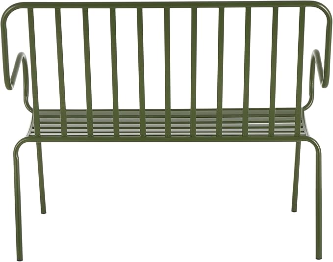 Deco 79 Metal Patio Outdoor Bench Slatted Patio Bench with Curved Armrests, Bench 44" x 22" x 36", Green