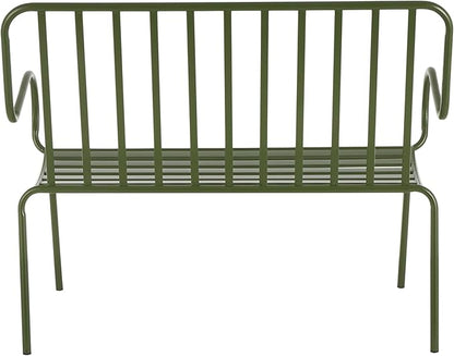 Deco 79 Metal Patio Outdoor Bench Slatted Patio Bench with Curved Armrests, Bench 44" x 22" x 36", Green