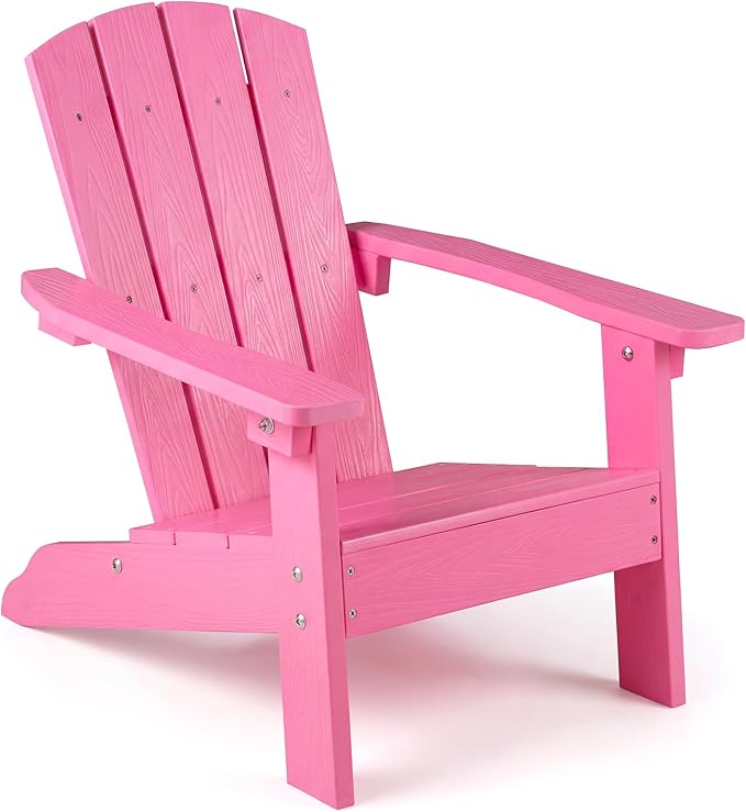 Giantex Kids Adirondack Chair, All-Weather HIPS Children's Outdoor Chair w/Ergonomic Design, Toddler Lawn Chairs for Age 3-8, Kids Beach Chair for Garden Patio Backyard (1,Pink)