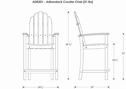 POLYWOOD Adirondack Counter Height Chair, Slate Grey