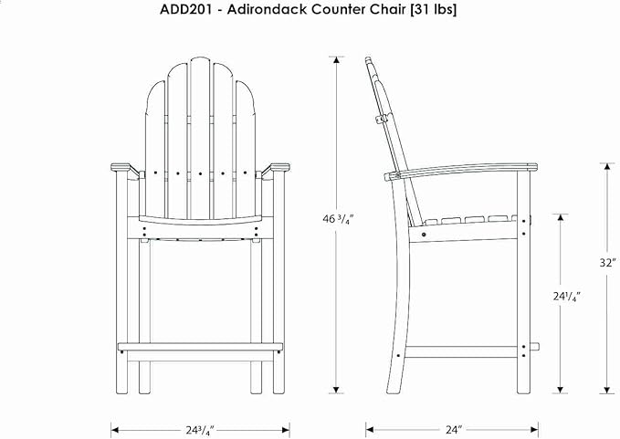 POLYWOOD Adirondack Counter Height Chair, Green
