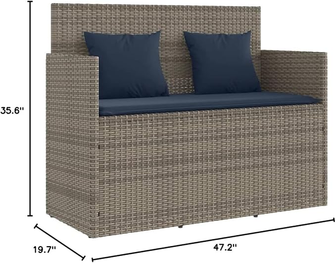 Patio Bench with Cushions Gray Poly Rattan Deck Bench Outdoor Bench Garden Bench Porch Bench for patios, Gardens, Decks - Photo 3