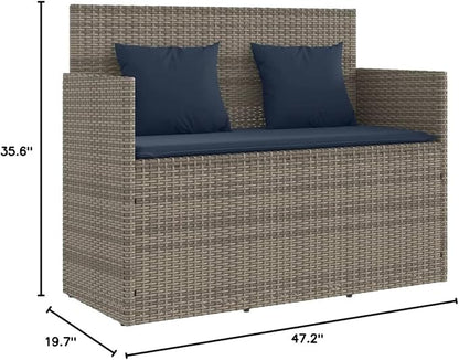 Patio Bench with Cushions Gray Poly Rattan Deck Bench Outdoor Bench Garden Bench Porch Bench for patios, Gardens, Decks