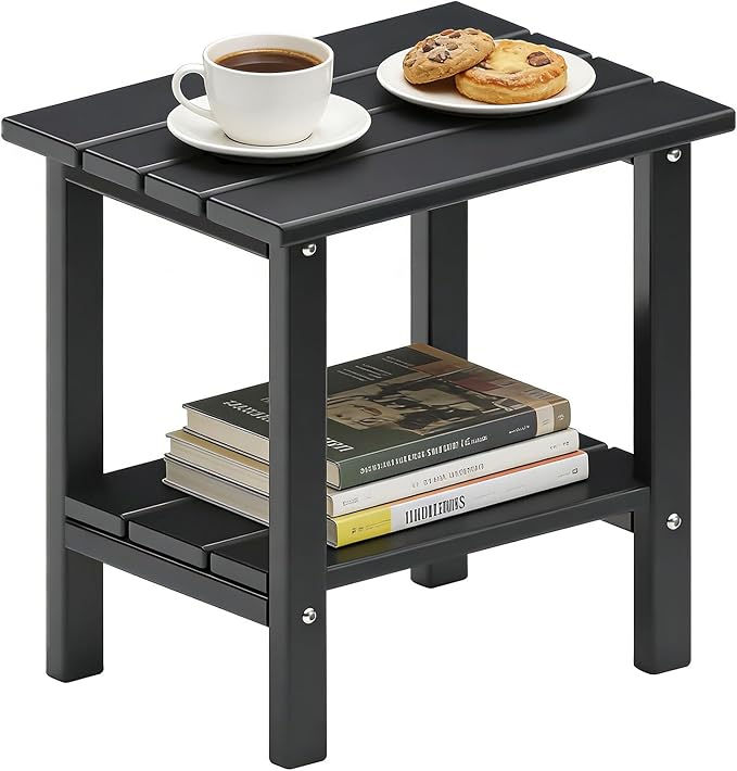 OTSUN Adirondack Outdoor Side Table, 16" HDPE Patio Side Table with Shelf - Photo 1