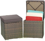 MEDIMALL Patio Wicker Ottoman Set of 2, Multipurpose Outdoor Footstool w/Removable Cushions, Rattan Side Table w/Storage - Photo 1