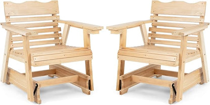 Giantex Outdoor Glider Rocking Chair - Set of 2 Wood Porch Rocker with High Back, Widened Armrests, Curved Seat, Rotatable Cup Holder, Patio Slat Rocking Chair for Yard, Balcony, Poolside, Natural