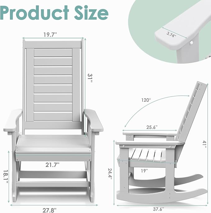 IVY&LANE Outdoor Rocking Chairs Set of 4 | Porch-Rockers | White | HDPE Plastic | All-Weather | High Back | Wide Seat | Oversized Patio Rocker for Adult | for Outside Deck Balcony Garden