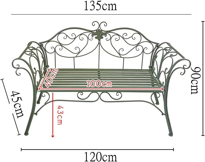Retro Outdoor Bench Rustic Metal Garden Bench 2 People Outdoor Bench Garden Bench Front Porch Furniture Patio Lawn Yard Park, Indoor and Ourdoor Decor(Green)