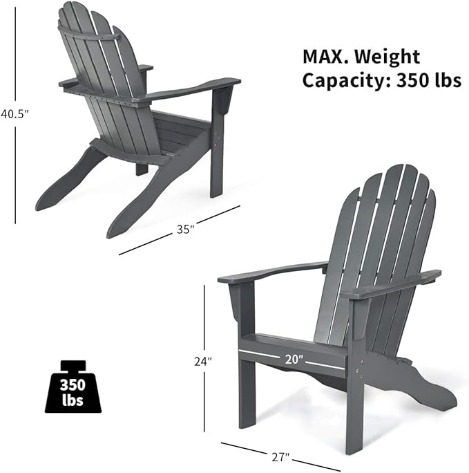 RELAX4LIFE Adirondack Chair, Acacia Wood Adirondack Lounge Chair, Weather Resistant Outdoor Chair for Patio Garden Yard Porch Deck, 350 LBS Weight Capacity, Wooden Fire Pit Chairs (1, Grey)