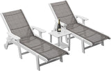 Outdoor Chaise Lounge Chair with Table Set of 3, 5-Position Adjustable Pool Lounge Chair with Wheels & Cup Holder - Photo 1