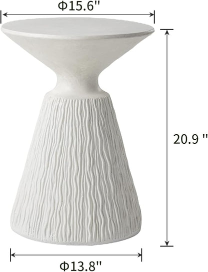 SUNBURY White Outdoor Side Table, Concrete Side Table, Mushroom Round Accent Table Plant Stand,Outside End Marble Garden Stool for Patio, Poolside, White