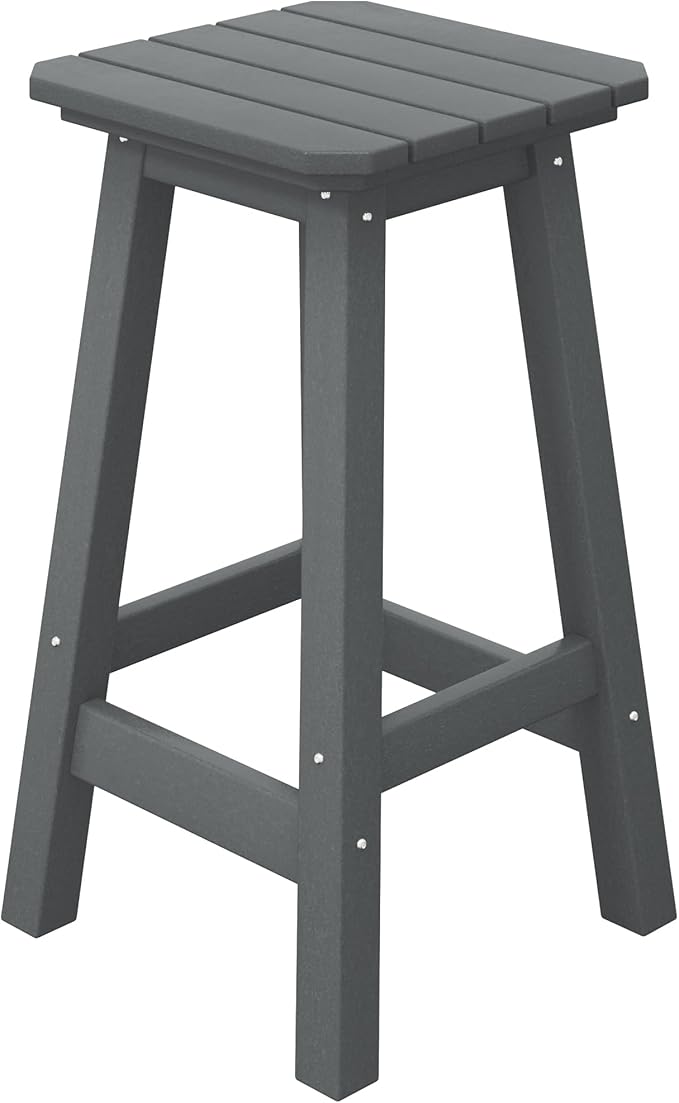 Costaelm 24" Height Outdoor Bar Stools, All-Weather Bar Stools, Adirondack Poly Patio Square Bar Stool for Patio, Deck, Kitchen Counter and Garden, Gray