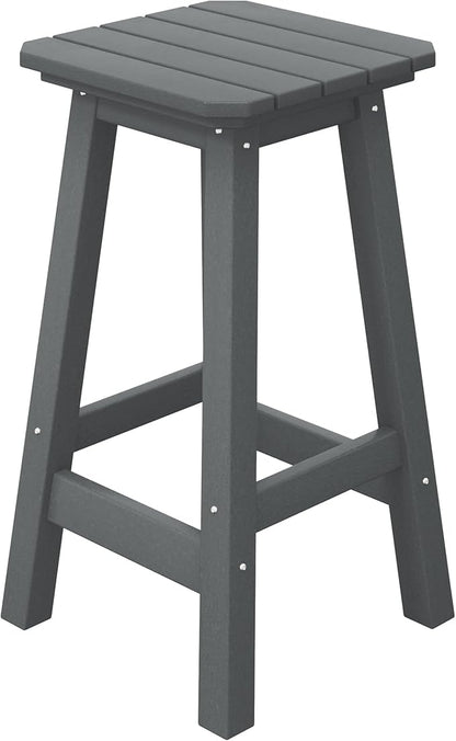 Costaelm 24" Height Outdoor Bar Stools, All-Weather Bar Stools, Adirondack Poly Patio Square Bar Stool for Patio, Deck, Kitchen Counter and Garden, Gray
