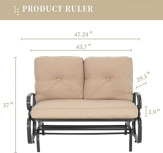 SUNCROWN Outdoor Swing Glider Chair, Patio 2 Seats Loveseat Rocking Chair with Cushions, Steel Frame Furniture - Brown