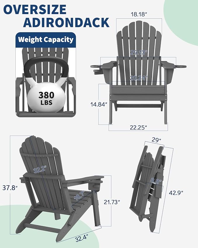 Plawdlik 2026 Upgraded Oversized Folding Adirondack Chair, Set of 2 - Photo 2
