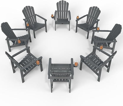 Stackable Adirondack Chair Set of 8, HDPE All-Weather Adirondack Chairs - Durable and Space Saving, Plastic Outdoor Fire Pit Chairs with Cup Holder,Grey