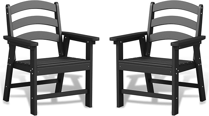 Patio Dining Chair Set of 2, HDPE Outdoor Chairs with 385 lbs Weight Capacity, All Weather Fire Pit Chair for Porch, Pool, Deck, Backyard, Garden - Black