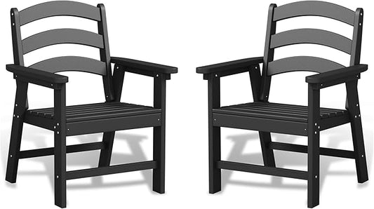 Patio Dining Chair Set of 2, HDPE Outdoor Chairs with 385 lbs Weight Capacity, All Weather Fire Pit Chair for Porch, Pool, Deck, Backyard, Garden - Black