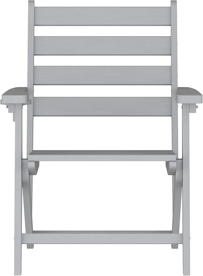 Flash Furniture Tolleson Adirondack Dining Chair with Cup Holder, Commercial Weather Resistant Recycled HDPE Adirondack Chair, Fold Out Cupholder, Gray