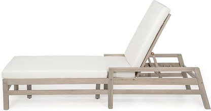 Leisure Zone 5-Position Adjustable Outdoor Chaise Lounge Set of 2, Solid Acacia Wood Patio Recliner Chairs with Beige Thick Weather-Resistant Cushions, for Pool, Balcony, Garden (Gray)