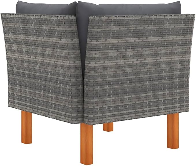 Poly Rattan Furniture,Wicker Furniture,Lightweight Structure,with Comfortable Removable Cushion,Outdoor Sofa/Bench,Solid Wood Legs,for Garden,Corner Sofa Poly Rattan and Solid Eucalyptus Wood