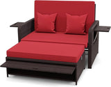 LDAILY Moccha Outdoor Daybed, Wicker Loveseat Sofa Set with 4-Postion Adjustable Backrest, Storage Ottoman, Cushions - Photo 9