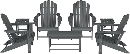 Costaelm Lakeview 7-Piece HDPE Outdoor Patio Furniture Adirondack Conversation Set, Gray