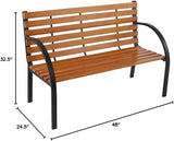 Outdoor Wood Garden Bench with Steel Legs, 48" Garden Wooden Bench, 2-Person Slatted Bench - Photo 3