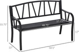 50" Metal Garden Bench, Black Outdoor Bench for 2 People, Park-Style Patio Seating, Decor with Smooth Armrests - Photo 3