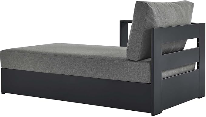 Modway Tahoe Aluminum Outdoor Chaise Lounge in Gray Charcoal with Weather-Resistant Cushions, Modular Left-Facing Patio Lounger for Pool Furniture or Sectional Sofa Set